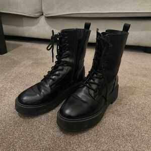 Boots Black Leather Combat Boots